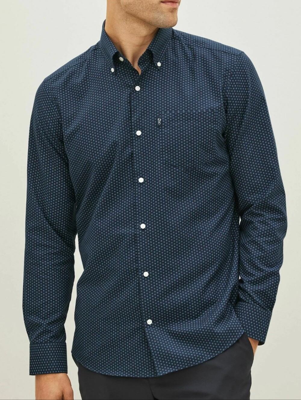 next Men's Navy Micro Dot Button-Down Shirt